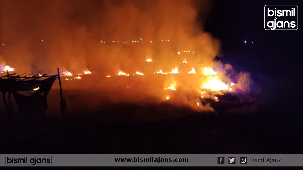 Bismil Diyarbakır kara yolunda gece yarısı yakılan anız sürücüler için büyük tehlike oluşturdu.